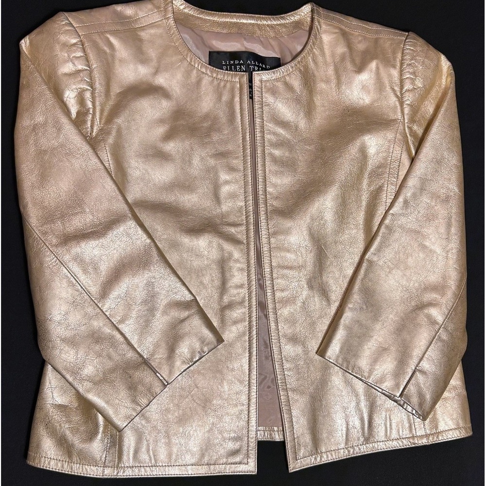 Beautiful Ellen Tracy - Women's Cropped Gold Metallic Leather Jacket Blazer 6P